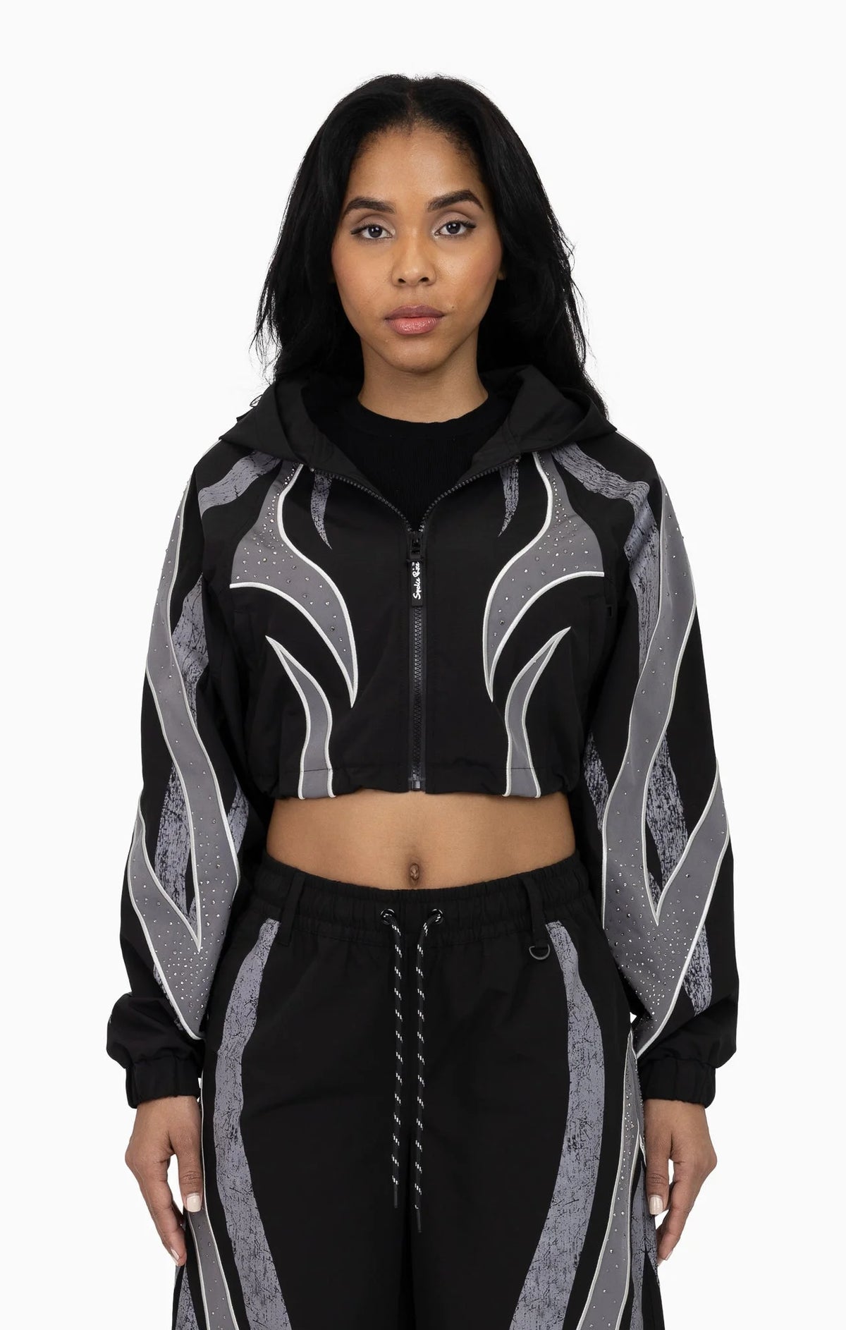 Women's Rhinestone Panel Windbreaker Outfit
