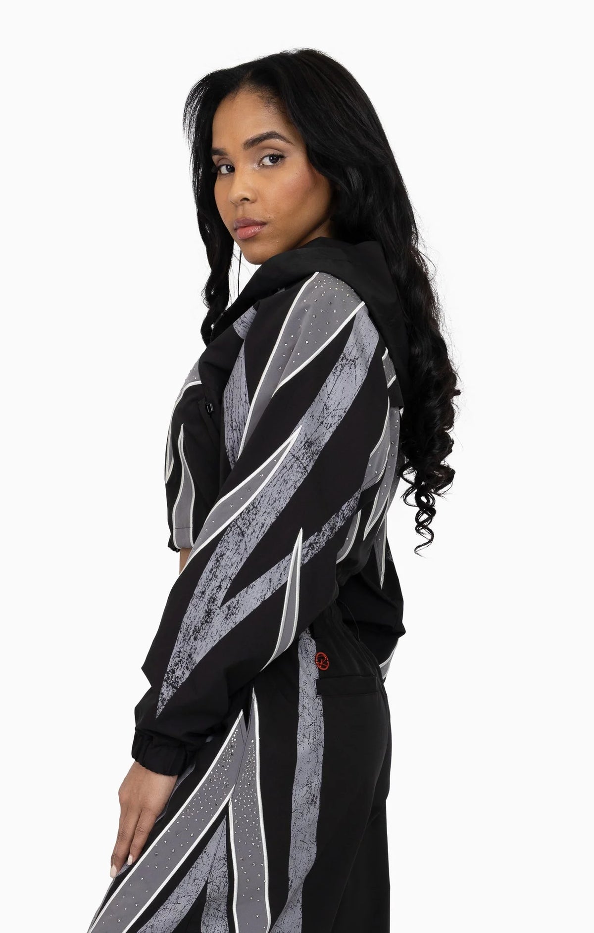 Women's Rhinestone Panel Windbreaker Outfit