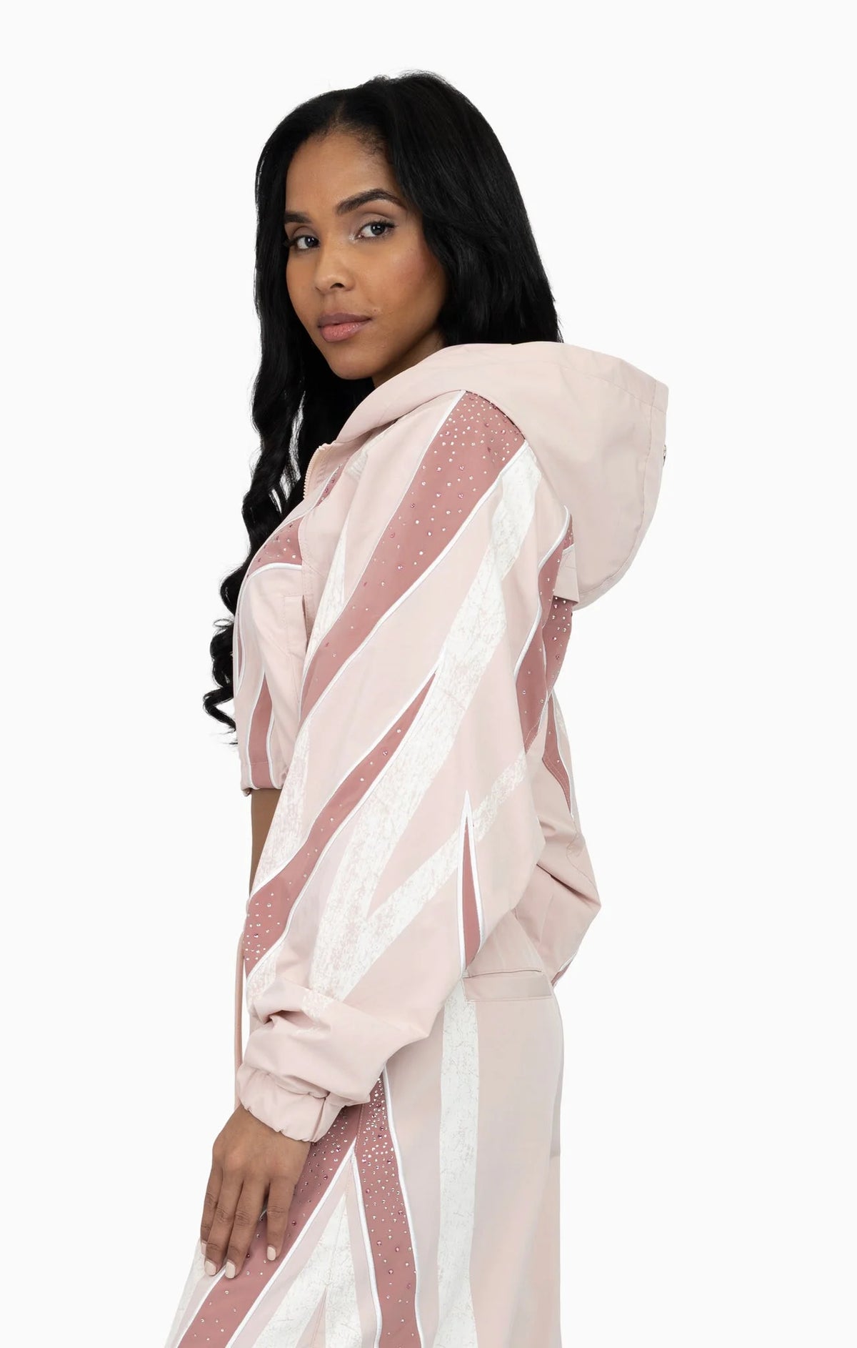 Women's Rhinestone Panel Windbreaker Outfit
