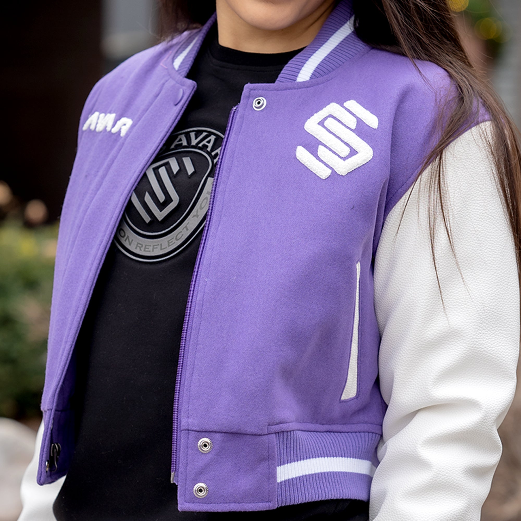 Women's Circle Wool Varsity Jacket Savar - Tops and Bottoms USA