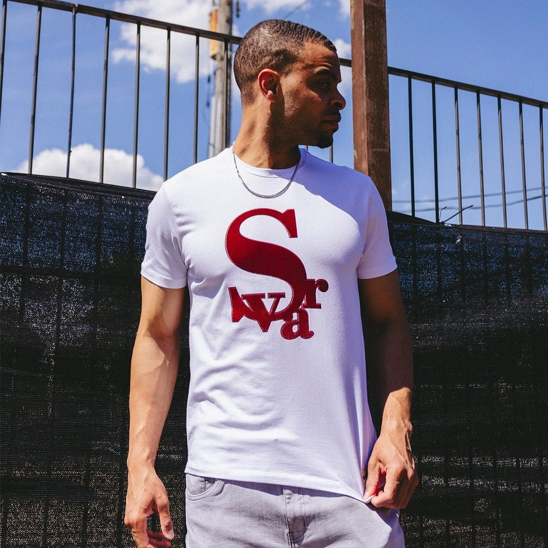 Men's Chenille Patch Short Sleeve T-Shirt Savar - Tops and Bottoms USA