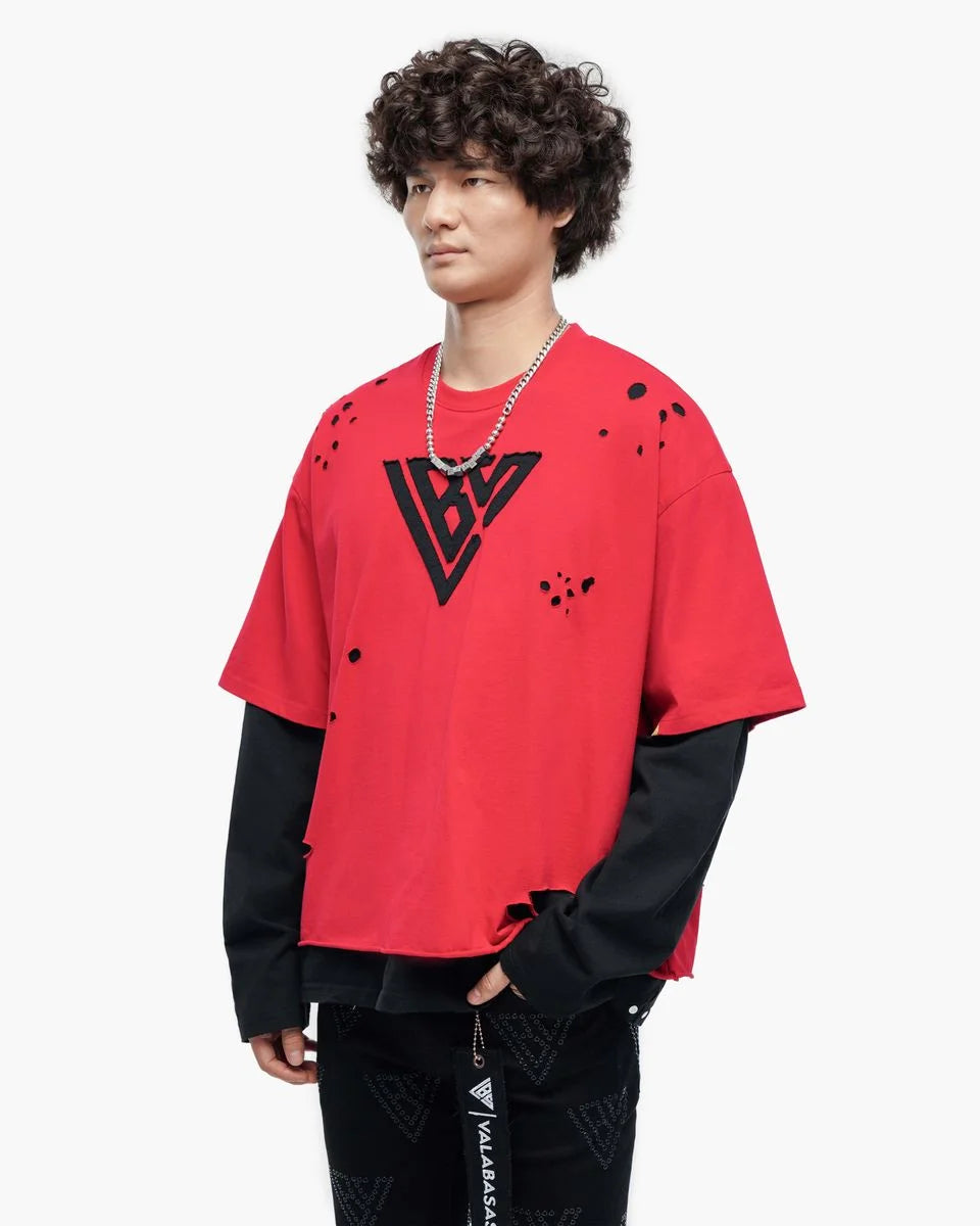 Men's Distressed Red Layered T-Shirt