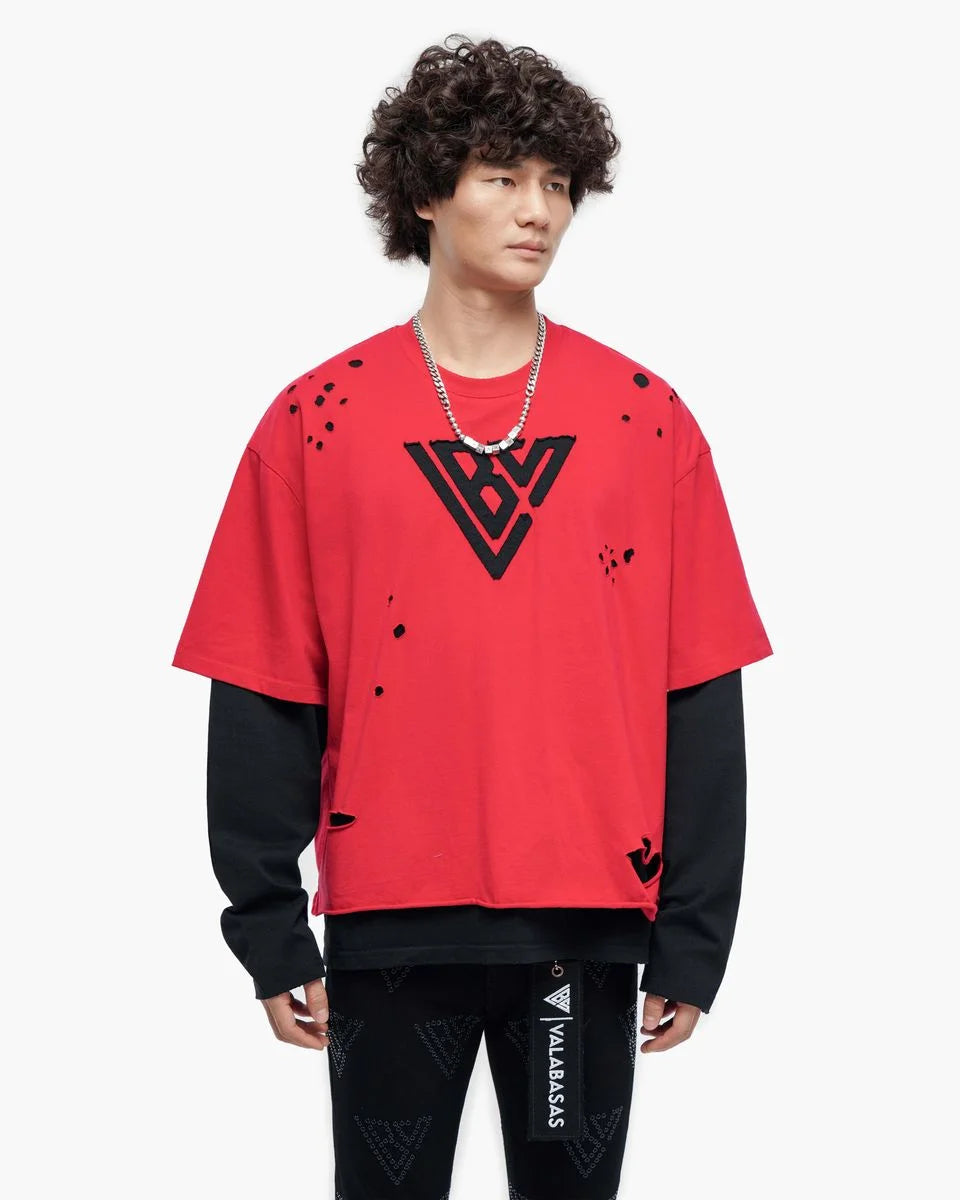 Men's Distressed Red Layered T-Shirt