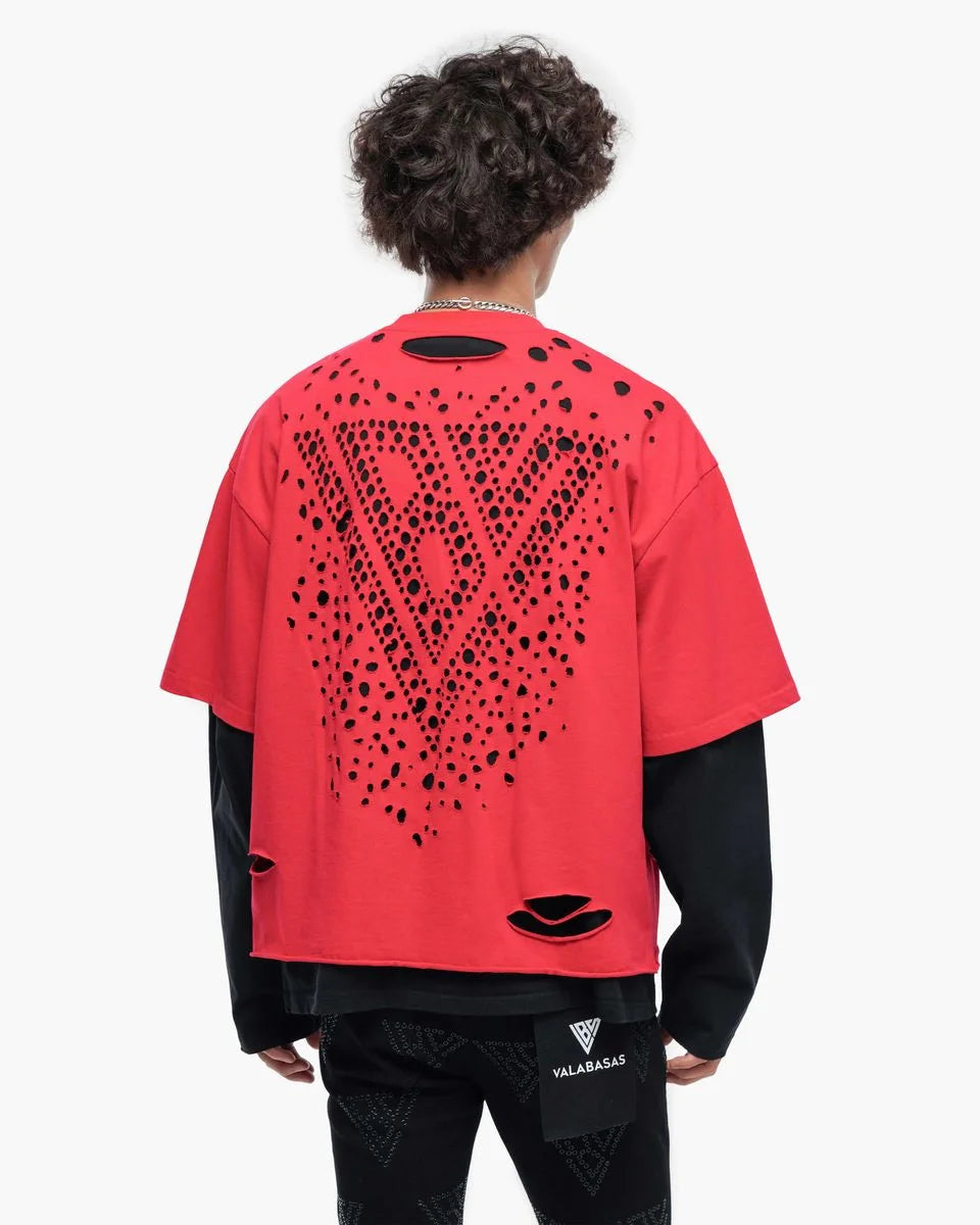 Men's Distressed Red Layered T-Shirt