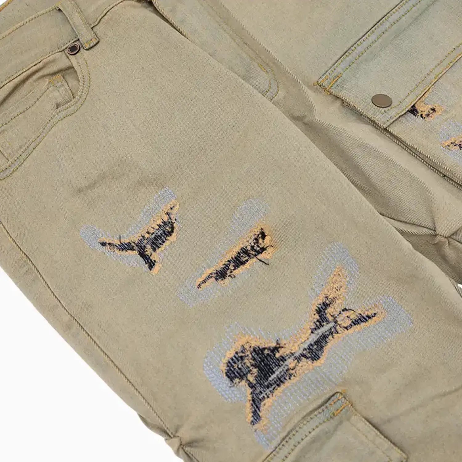Men's Cargo Distressed Stacked Denim Pant Focus - Tops and Bottoms USA