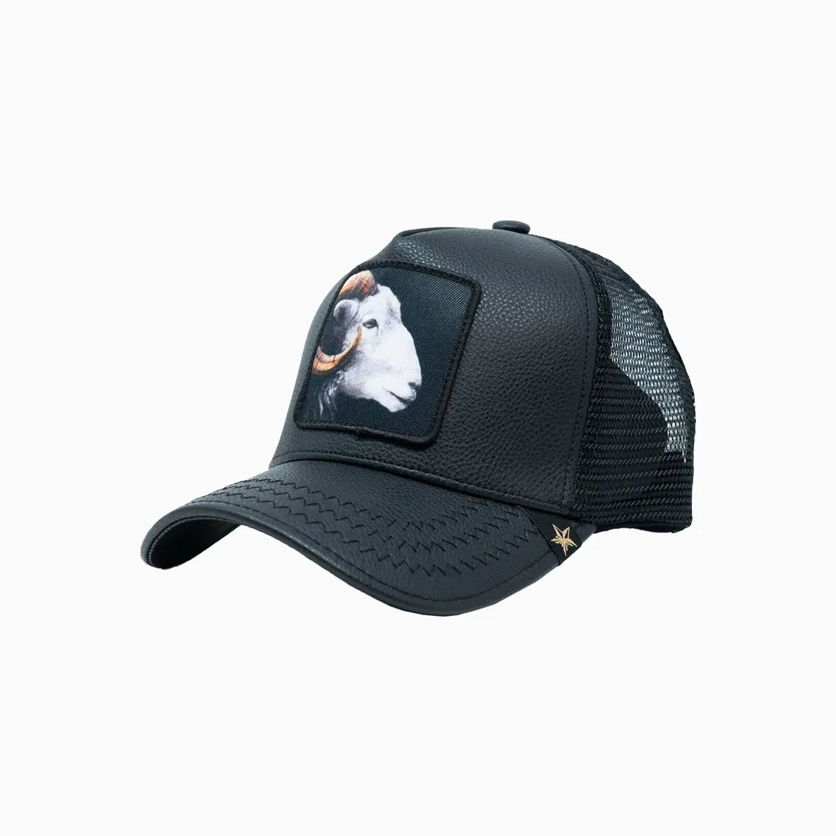 Goat Black Leather Trucker Hat Gold Star Hats - Tops and Bottoms USA
