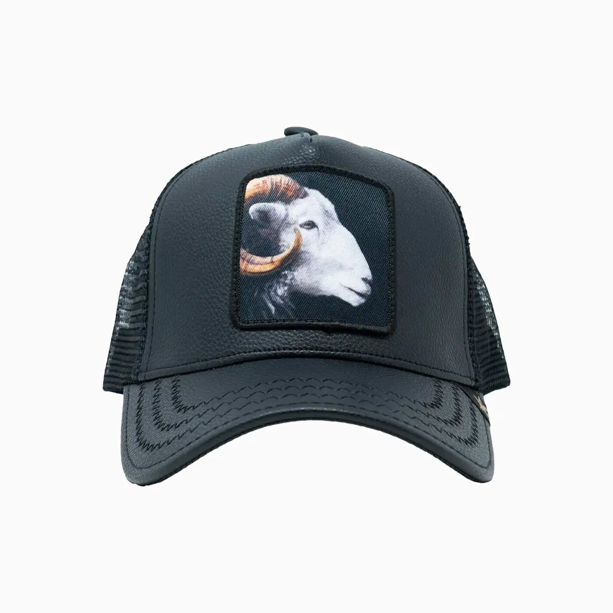 Goat Black Leather Trucker Hat Gold Star Hats - Tops and Bottoms USA