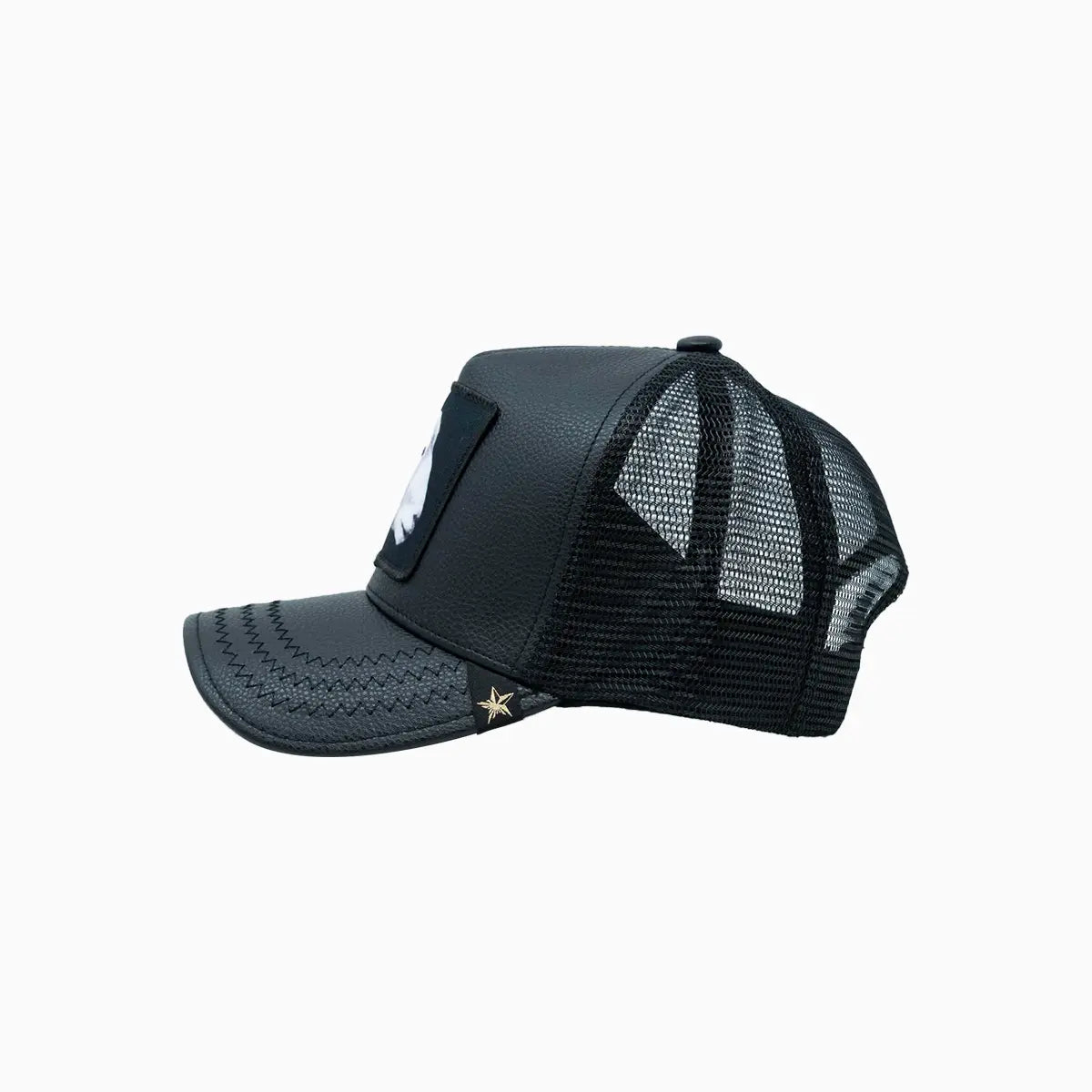 Goat Black Leather Trucker Hat Gold Star Hats - Tops and Bottoms USA