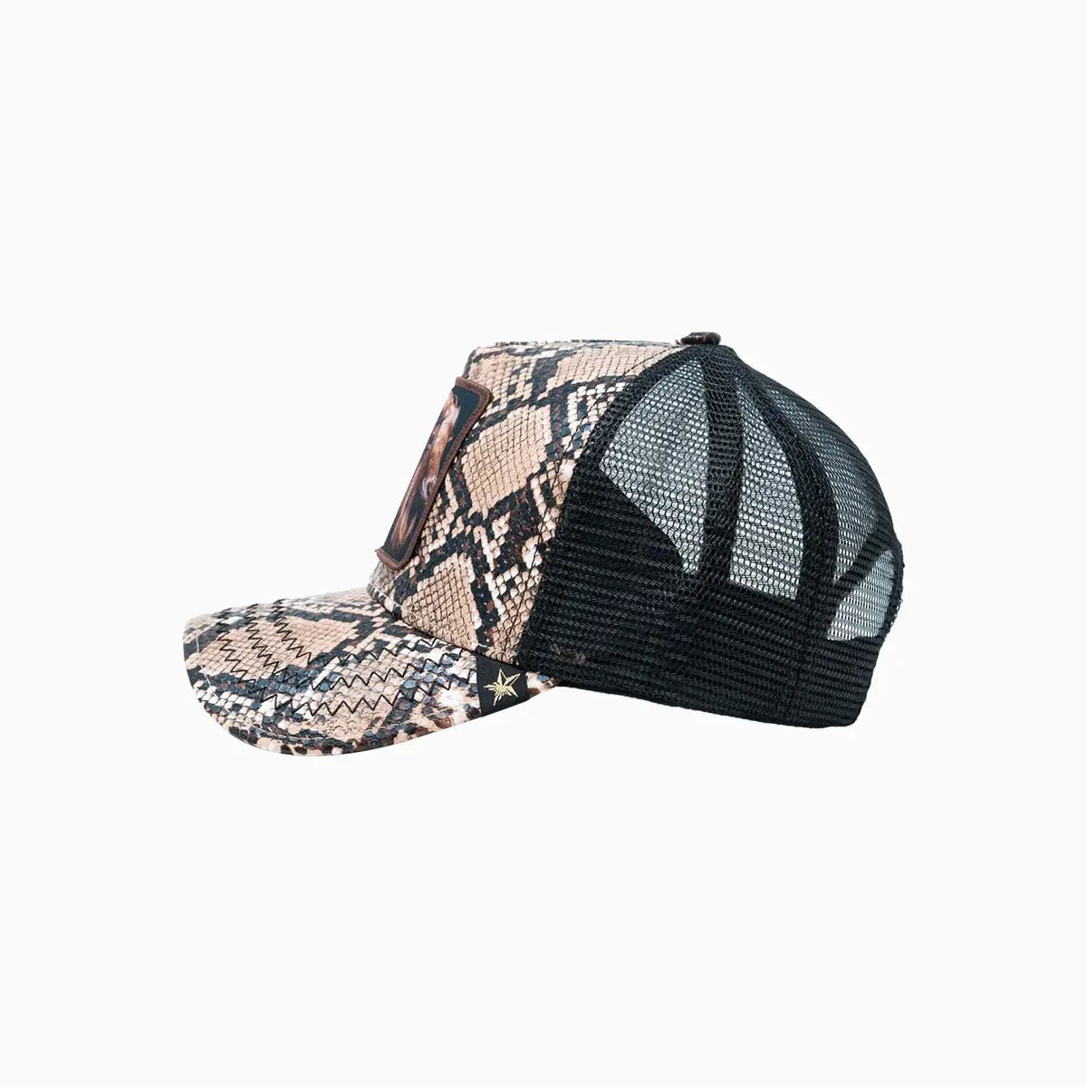 Goat Brown Leather Trucker Hat Gold Star Hats - Tops and Bottoms USA