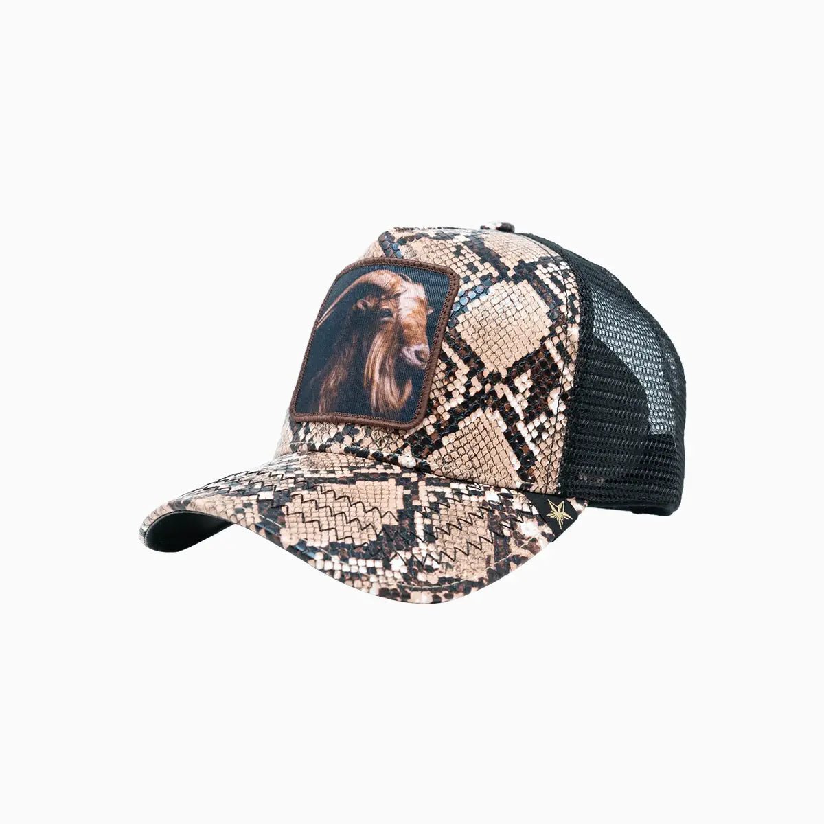 Goat Brown Leather Trucker Hat Gold Star Hats - Tops and Bottoms USA