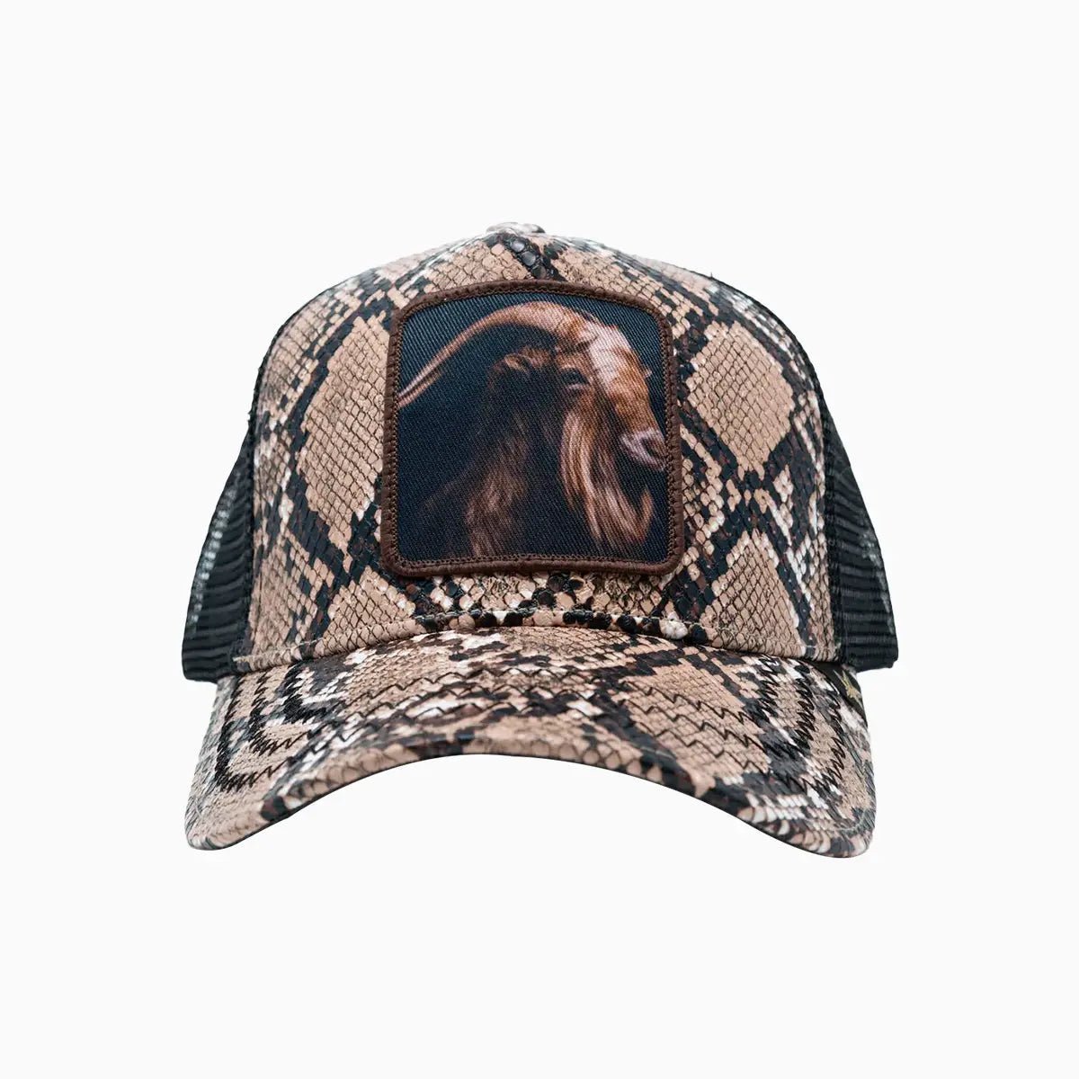 Goat Brown Leather Trucker Hat Gold Star Hats - Tops and Bottoms USA