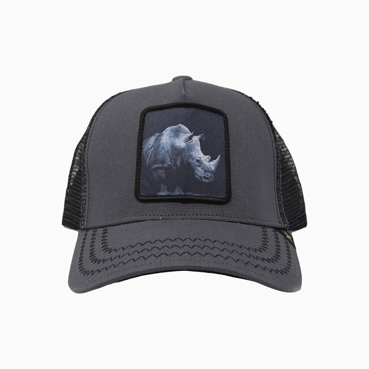 The Charcoal Rhinoceros Animal Trucker Hat Gold Star Hats - Tops and Bottoms USA
