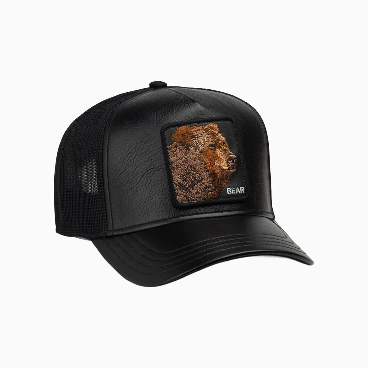 Faux Leather Bear Trucker Hat