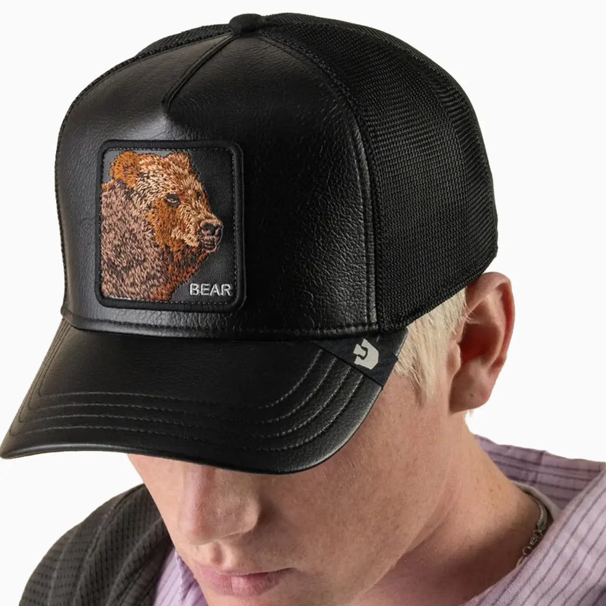 Faux Leather Bear Trucker Hat