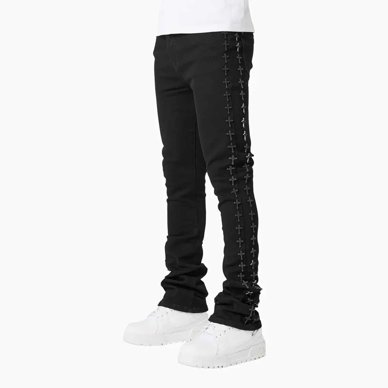 Men's All Black Crosses Embellished Denim Pant Guapi - Tops and Bottoms USA