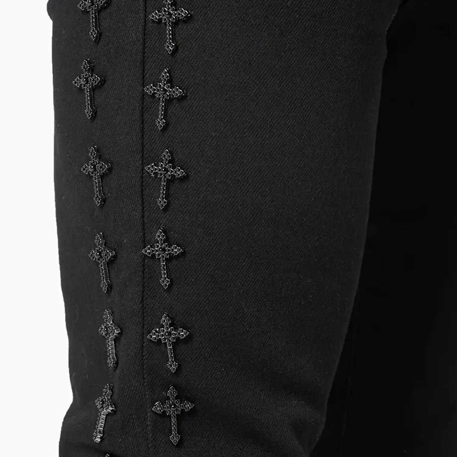 Men's All Black Crosses Embellished Denim Pant Guapi - Tops and Bottoms USA