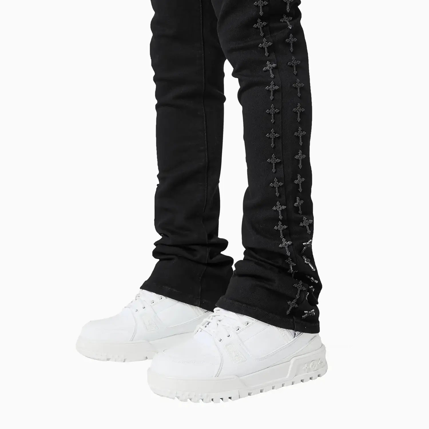 Men's All Black Crosses Embellished Denim Pant Guapi - Tops and Bottoms USA