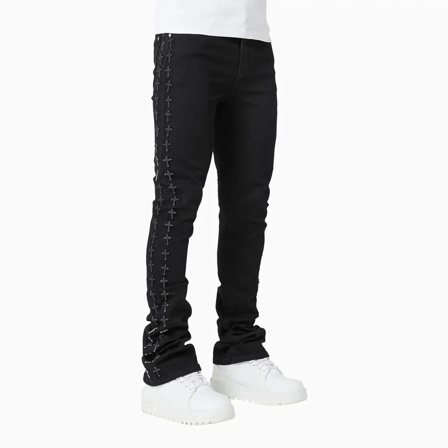 Men's All Black Crosses Embellished Denim Pant Guapi - Tops and Bottoms USA