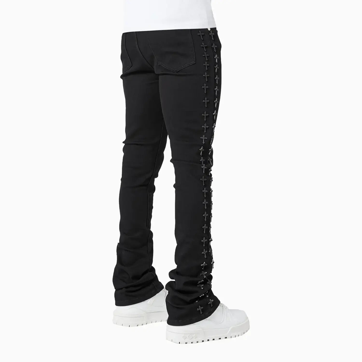 Men's All Black Crosses Embellished Denim Pant Guapi - Tops and Bottoms USA