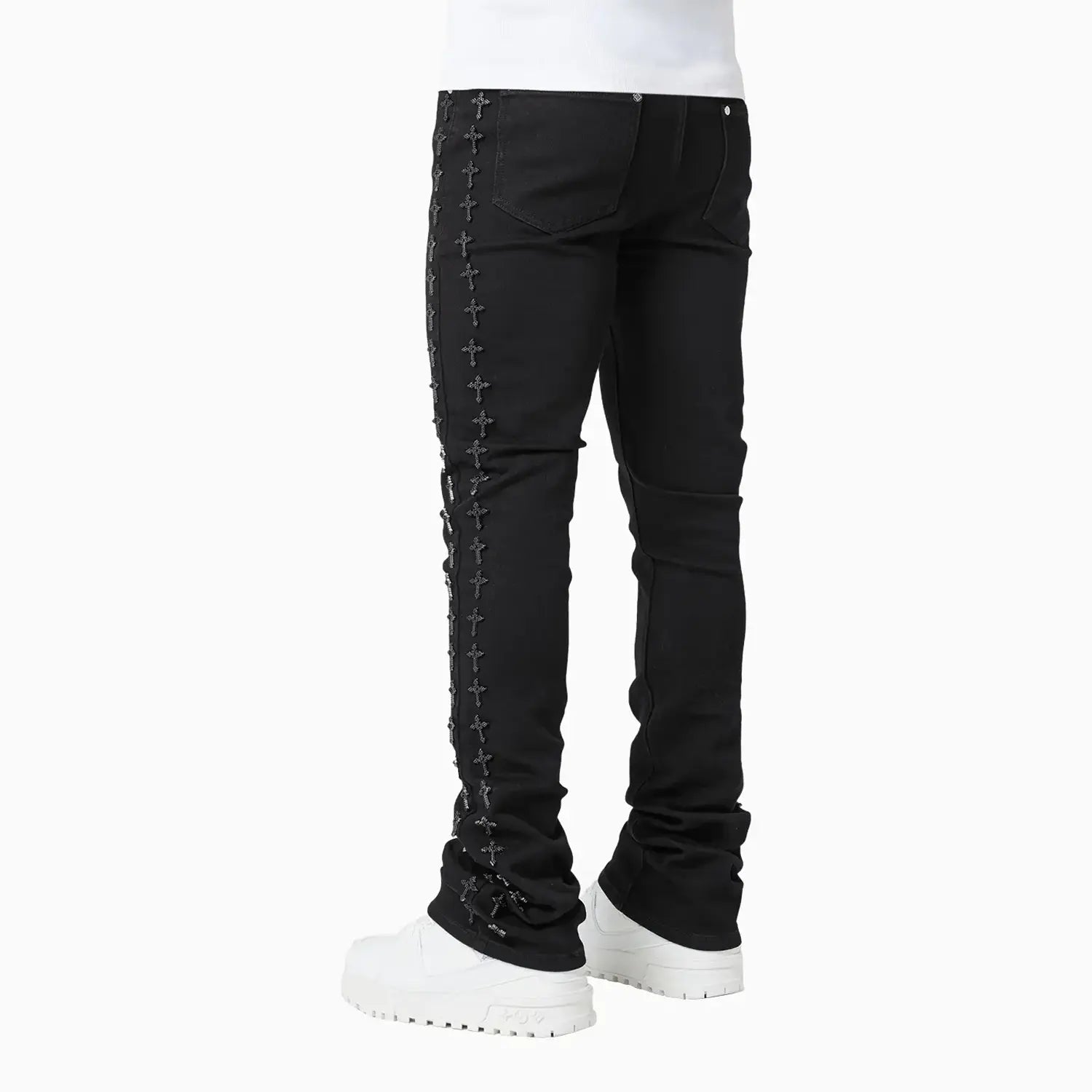 Men's All Black Crosses Embellished Denim Pant Guapi - Tops and Bottoms USA