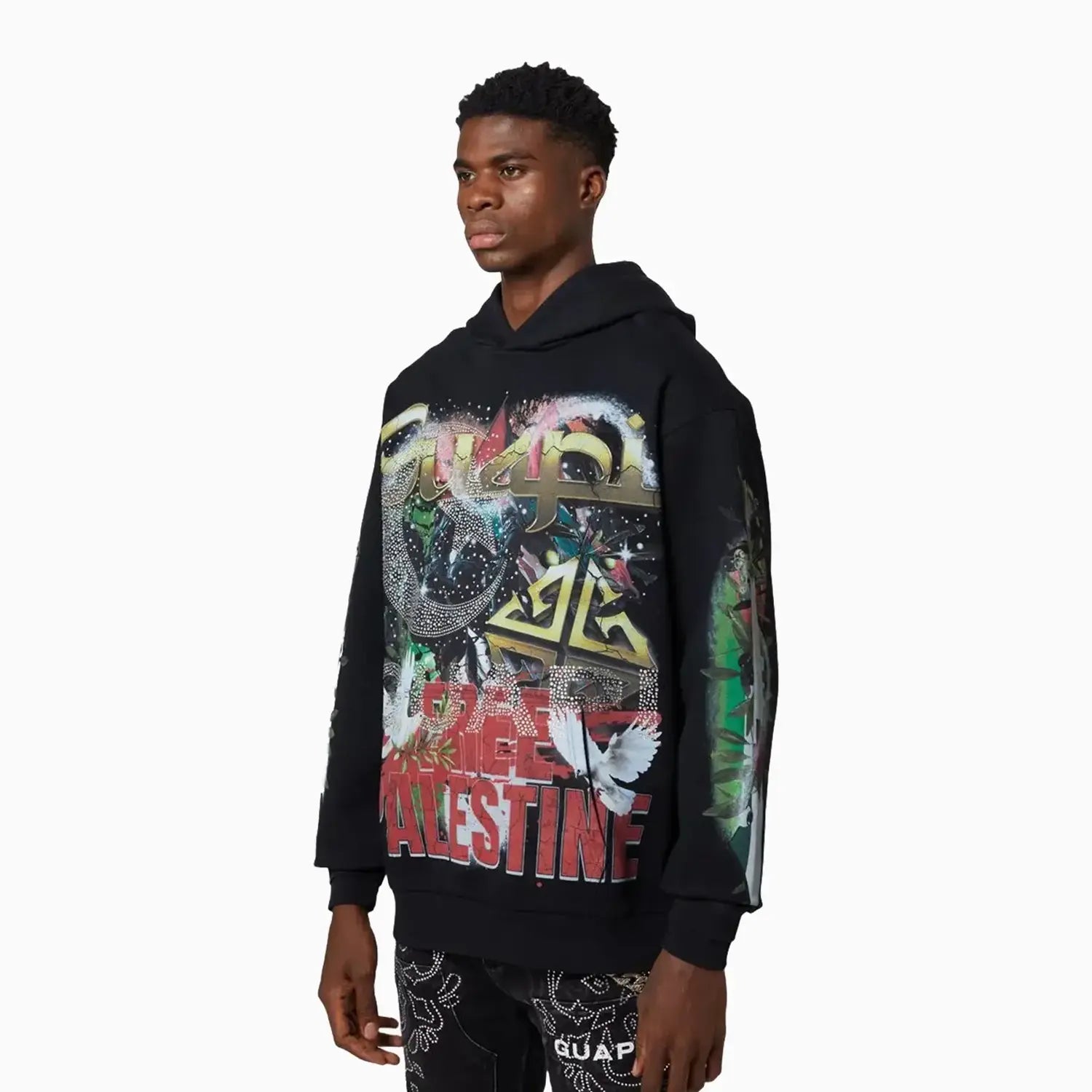 Men's Black Free Palestine Hoodie Guapi - Tops and Bottoms USA