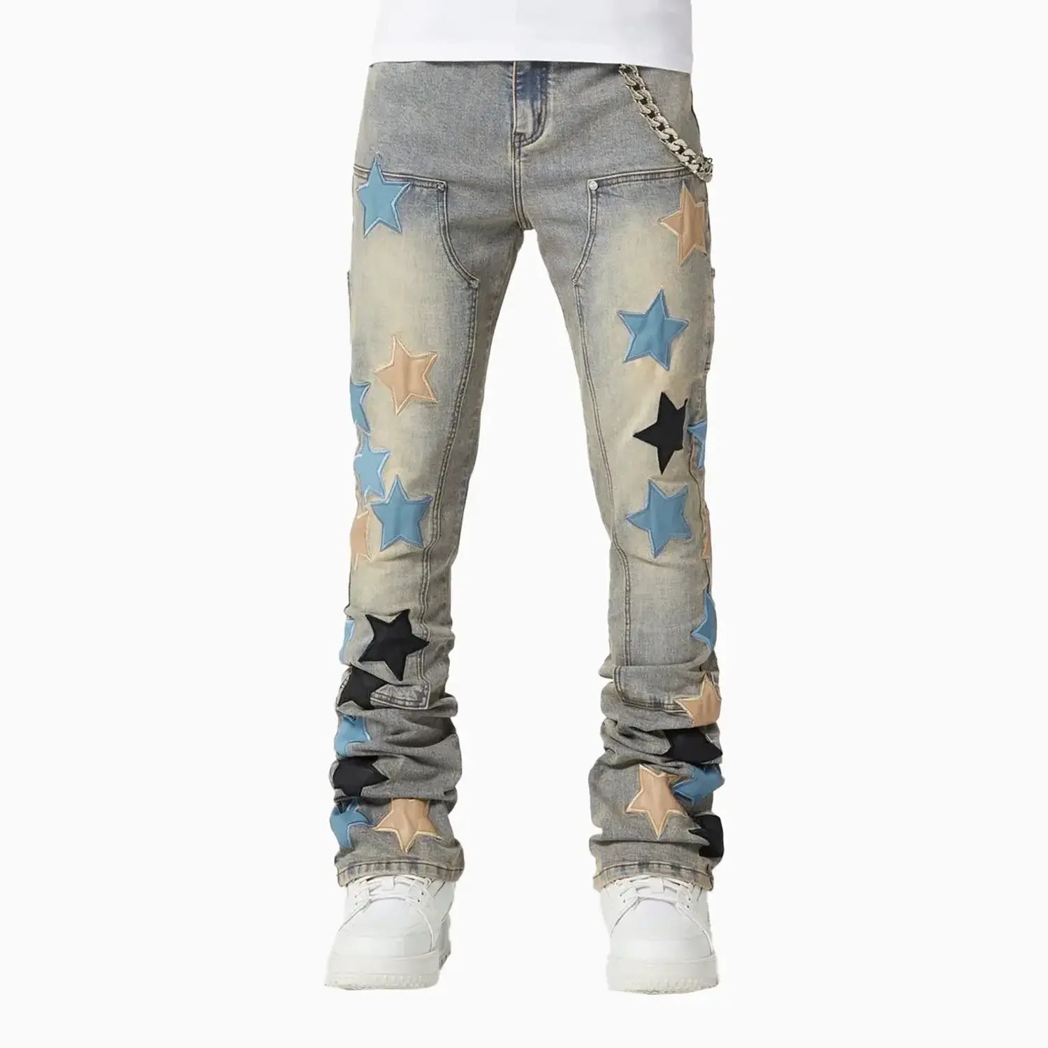 Guapi Men's Powder Blue Vintage Stars Denim Pant