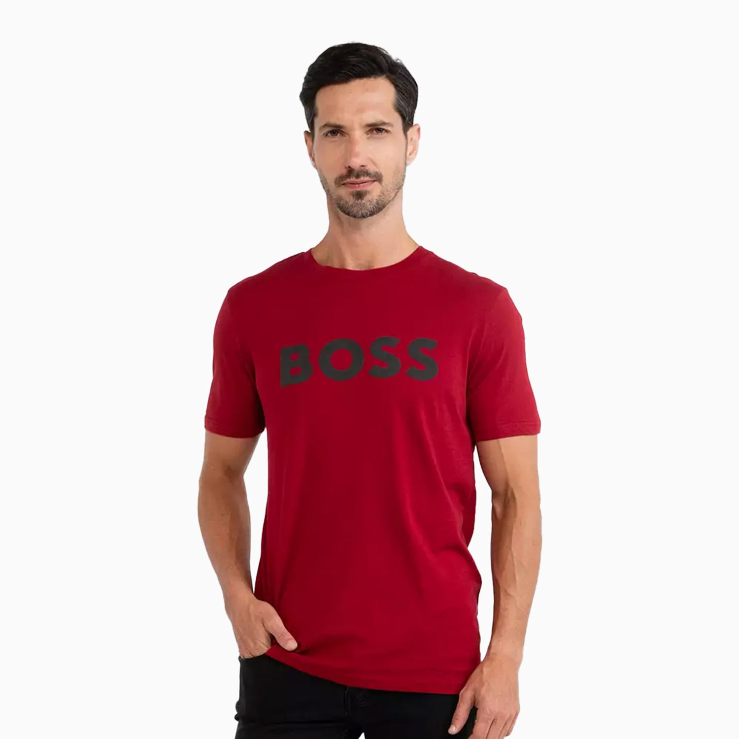 Mens Tshirt Hugo Boss Red Tshirt BOSS Regular-fit T-shirt In