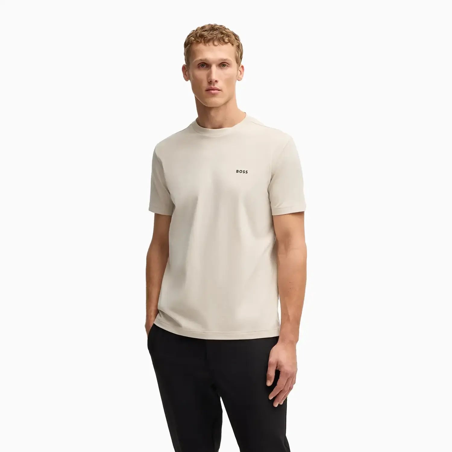 Men's Stretch Cotton Regular Fit T-Shirt With Contrast Logo Hugo Boss - Tops and Bottoms USA