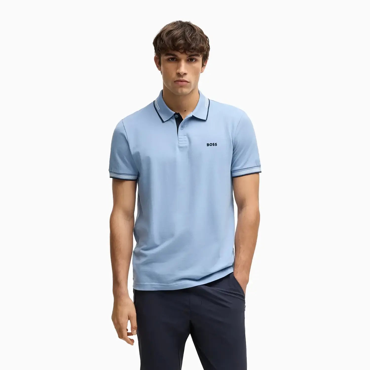Men's Stretch Cotton Slim Fit Polo Shirt with Branding Hugo Boss - Tops and Bottoms USA