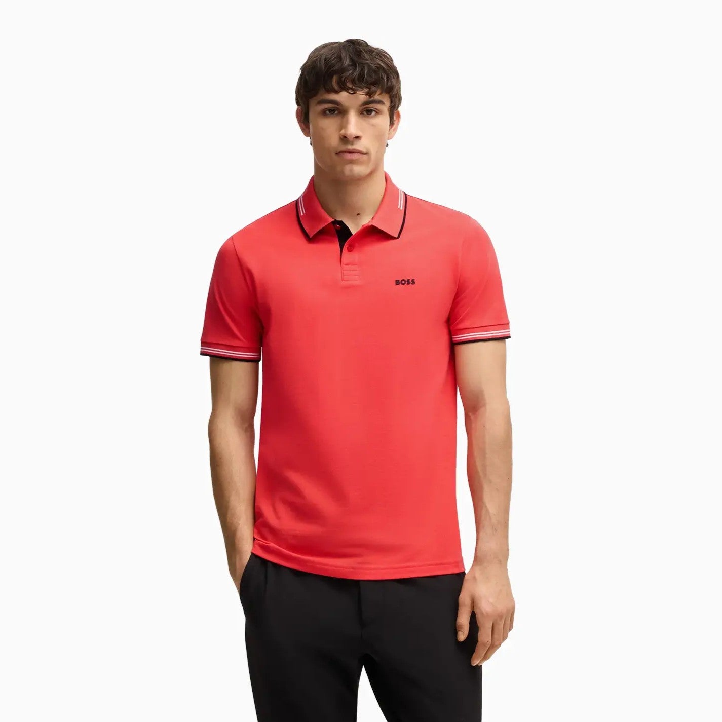 Men's Stretch Cotton Slim Fit Polo Shirt with Branding Hugo Boss - Tops and Bottoms USA