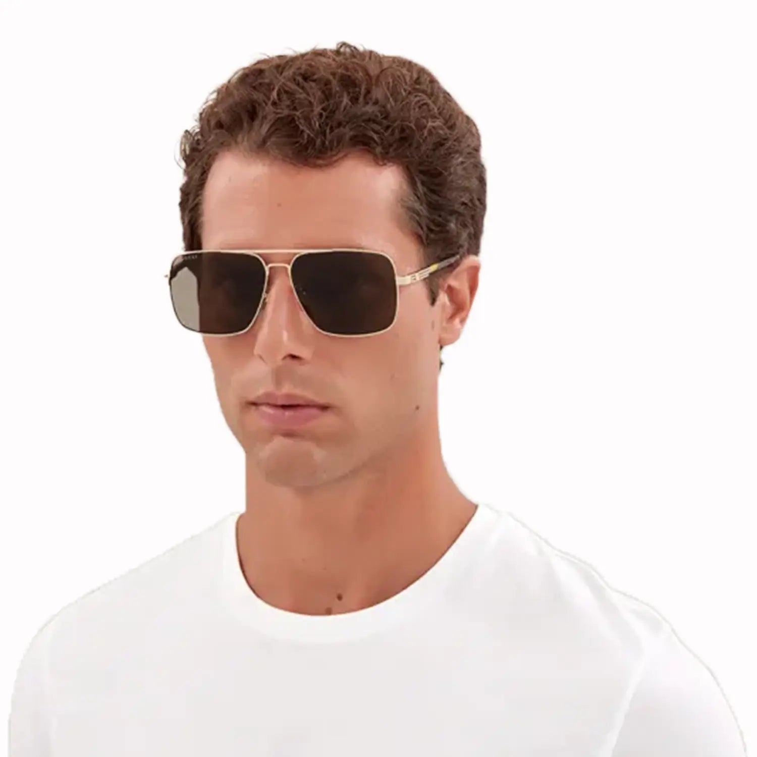 Men's Gucci Metal Gold Brown Sunglasses Gucci - Tops and Bottoms USA