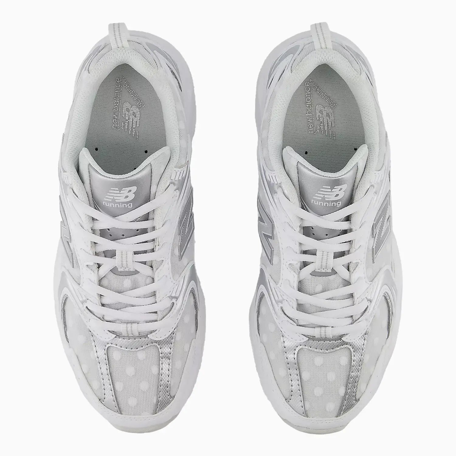 530 "White Silver Metallic Polka Dots"