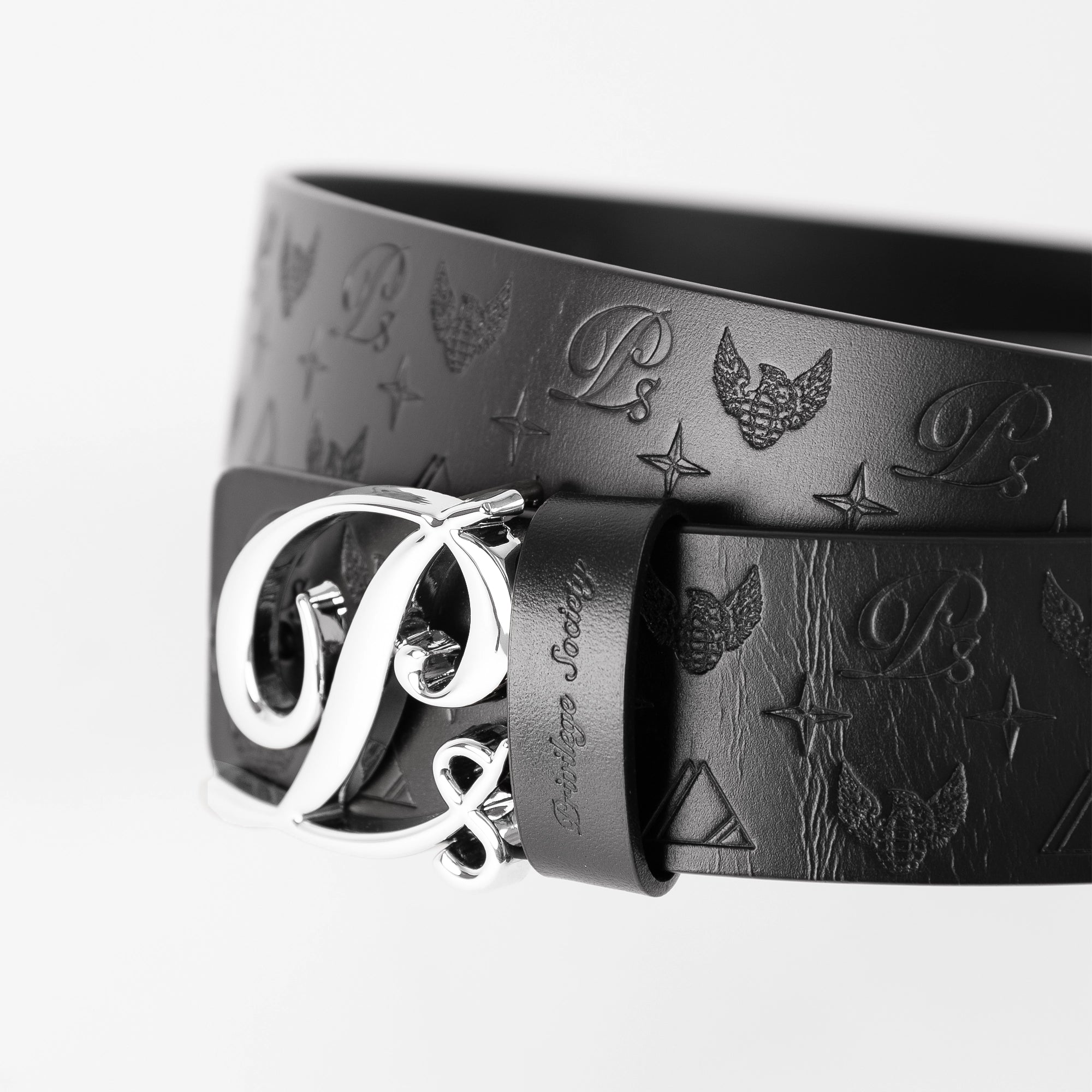 Men's Monogram Leather HC Belt Silver Black Privilege Society - Tops and Bottoms USA