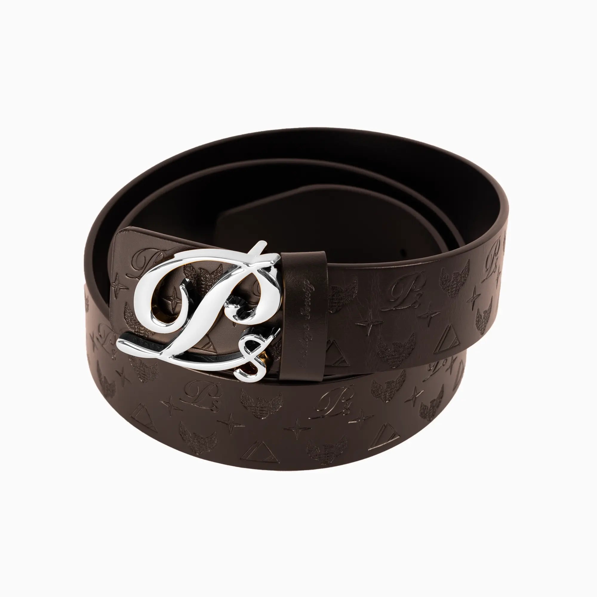 Men's Monogram Leather HC Belt Silver Black Privilege Society - Tops and Bottoms USA