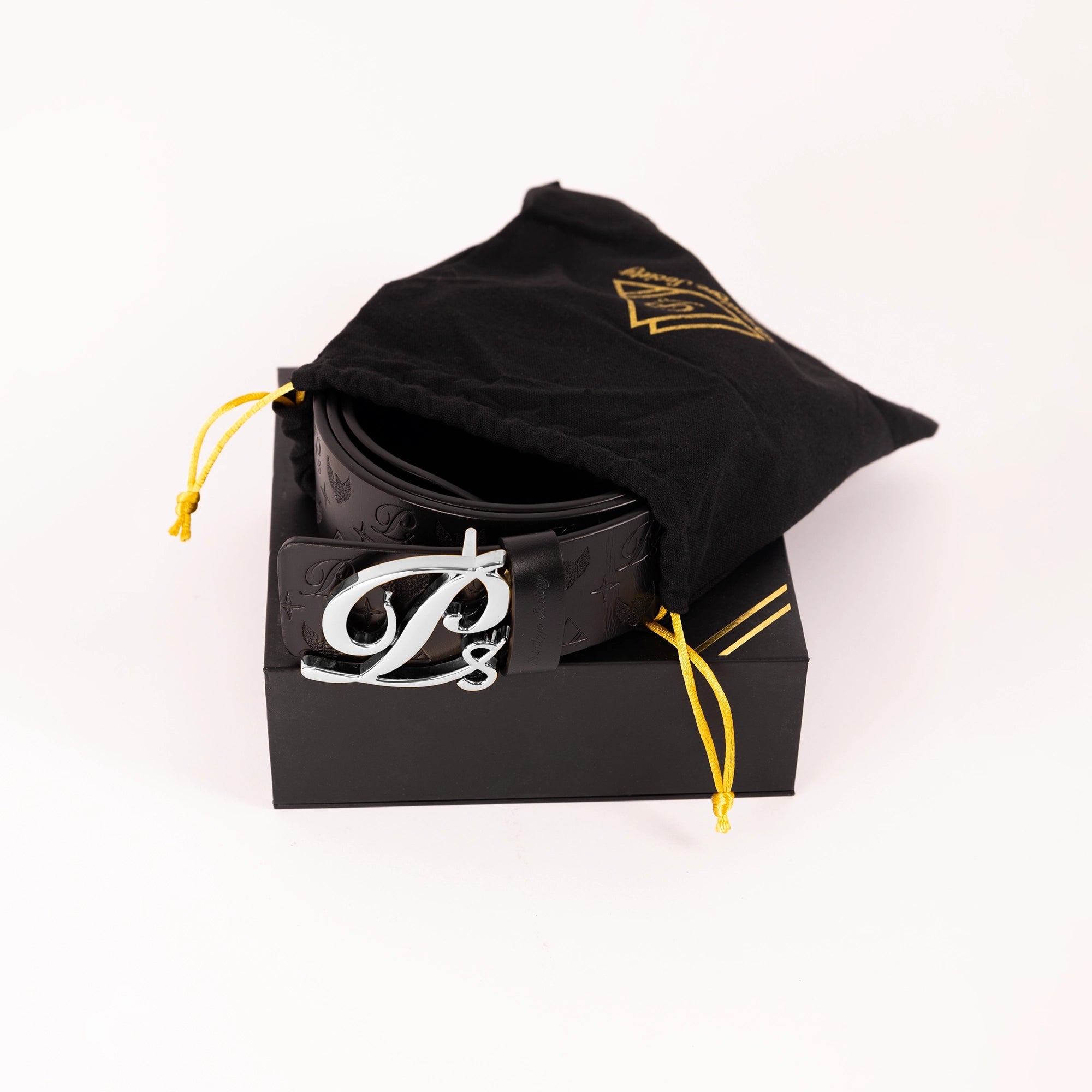 Men's Monogram Leather HC Belt Silver Black Privilege Society - Tops and Bottoms USA