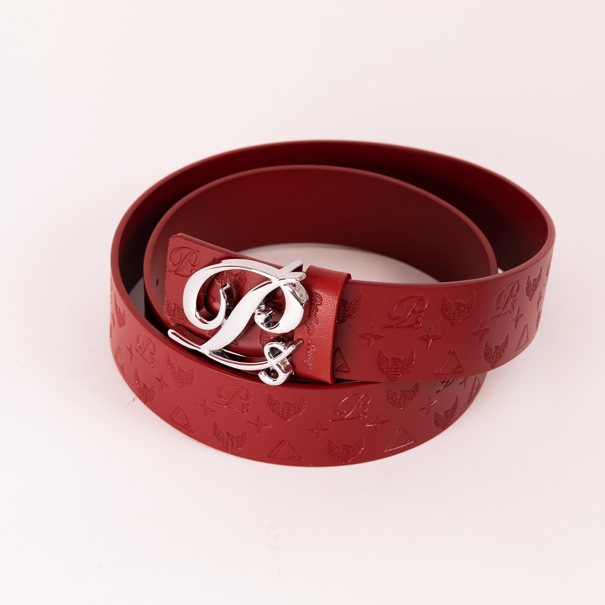 Men's Monogram Leather HC Belt Silver Red Privilege Society - Tops and Bottoms USA