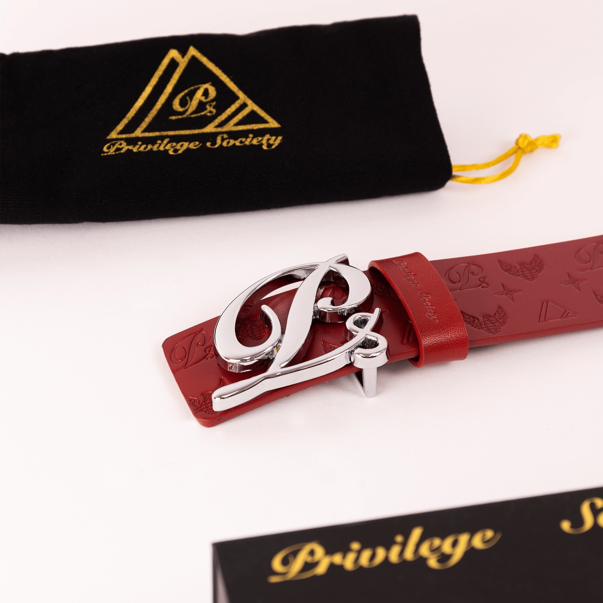 Men's Monogram Leather HC Belt Silver Red Privilege Society - Tops and Bottoms USA
