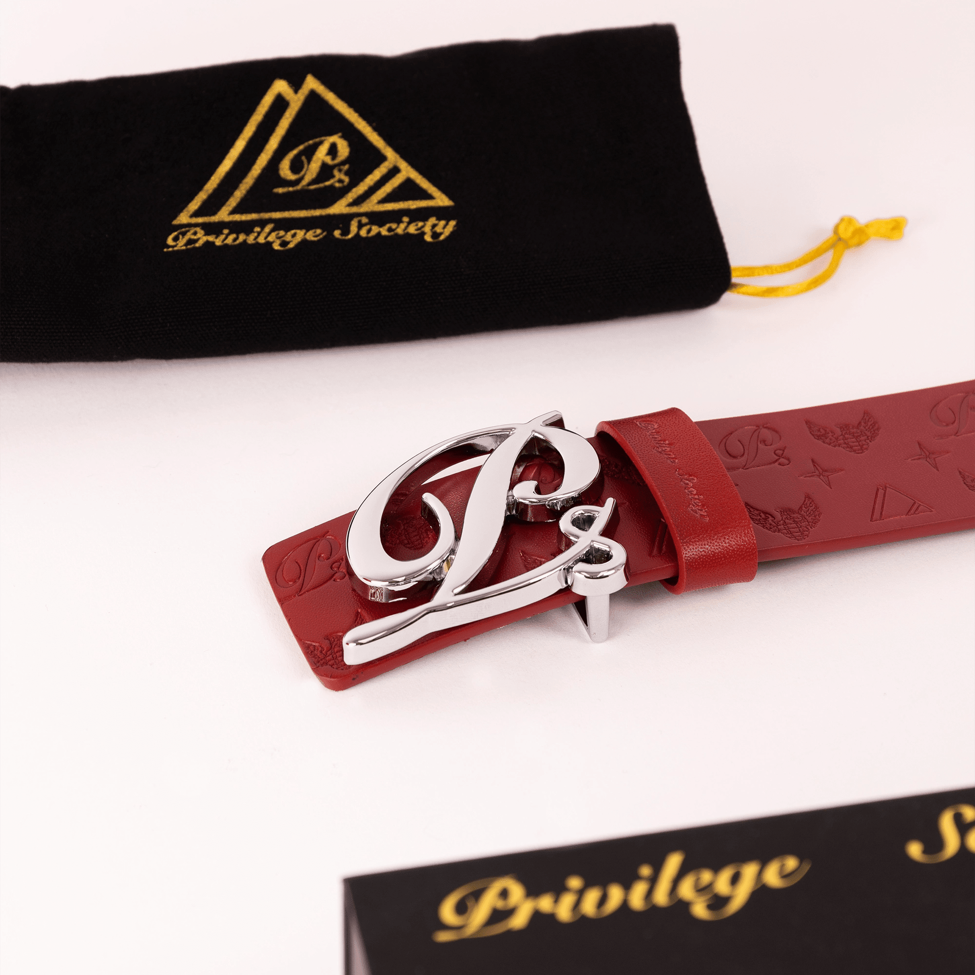 Men's Monogram Leather HC Belt Silver Red Privilege Society - Tops and Bottoms USA