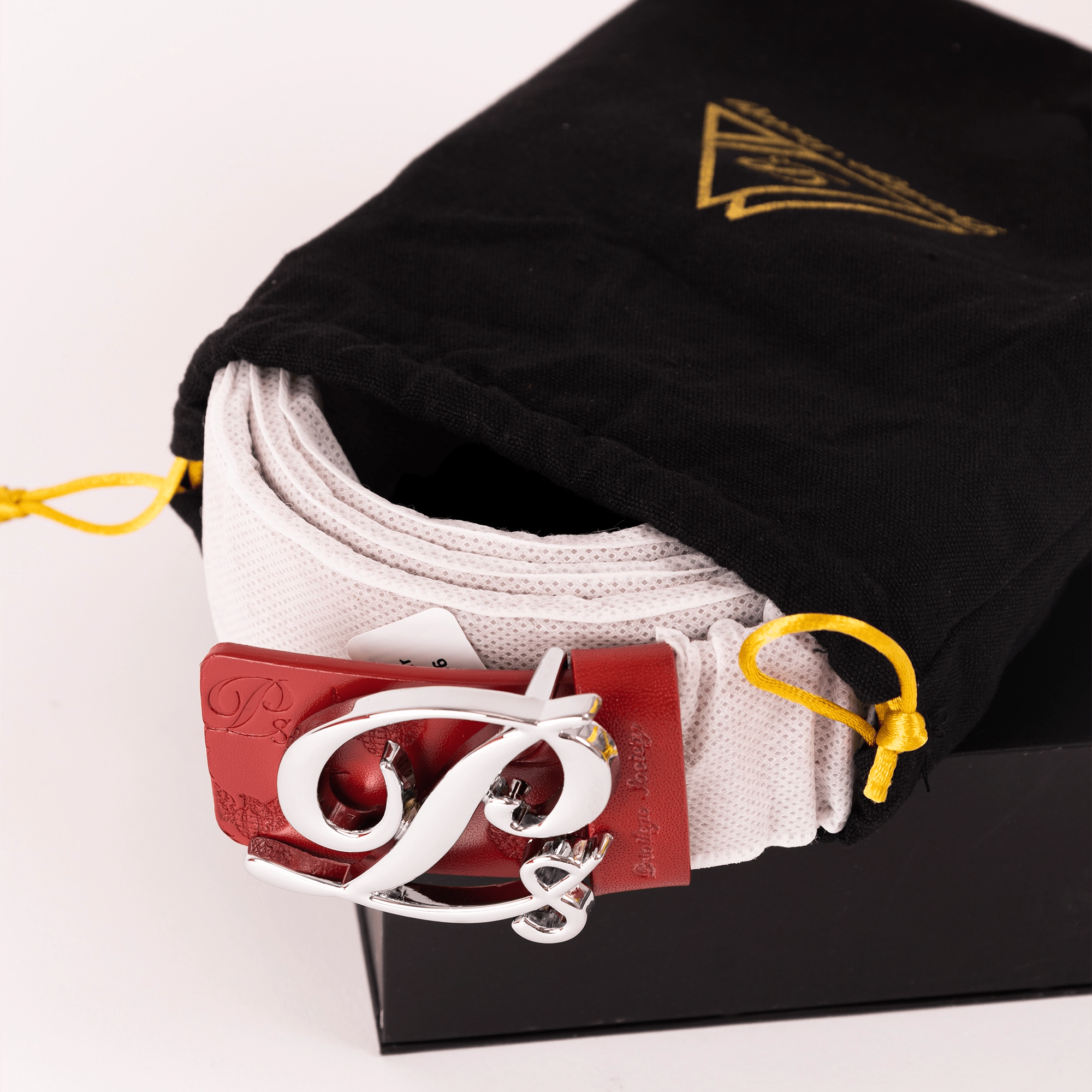 Men's Monogram Leather HC Belt Silver Red Privilege Society - Tops and Bottoms USA