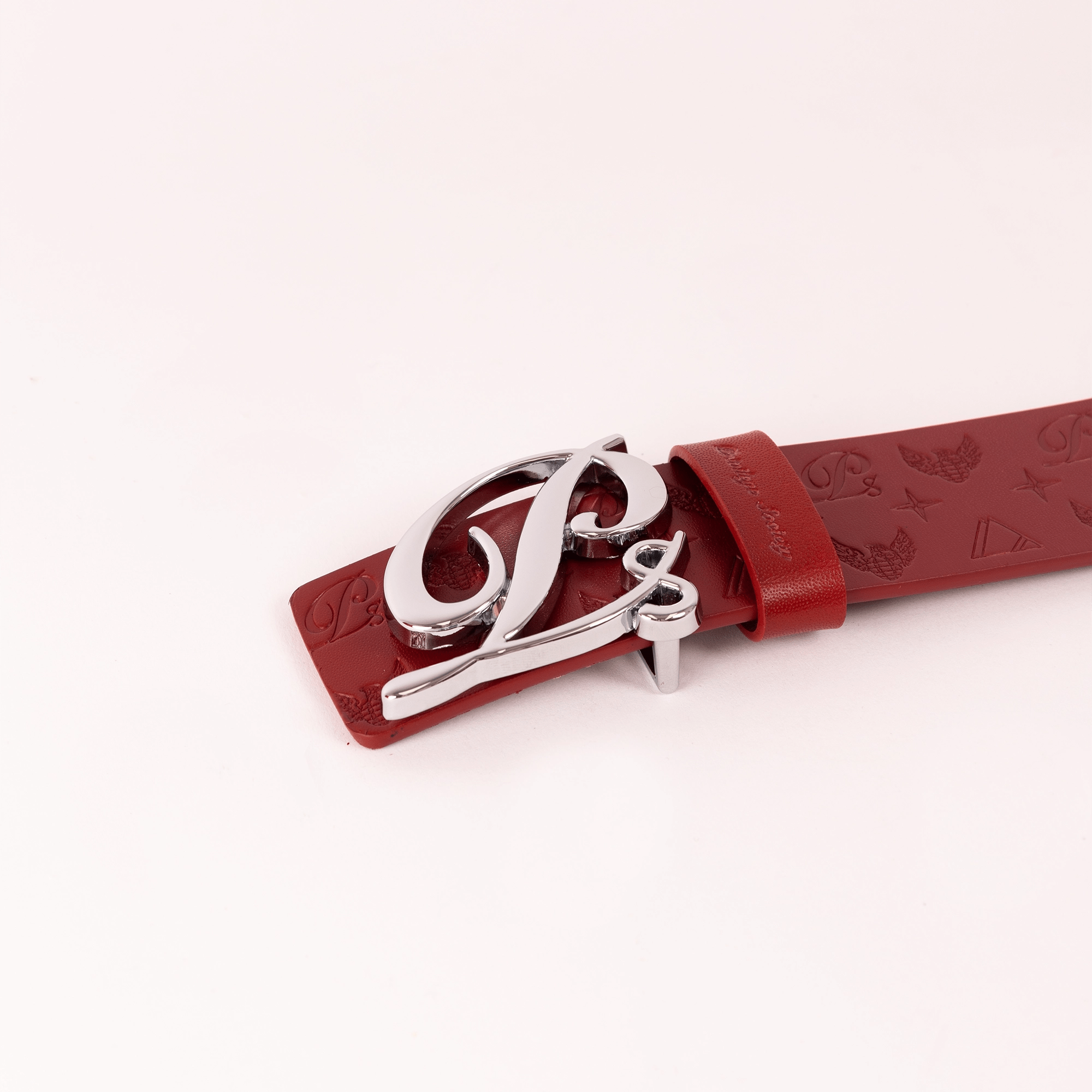 Men's Monogram Leather HC Belt Silver Red Privilege Society - Tops and Bottoms USA