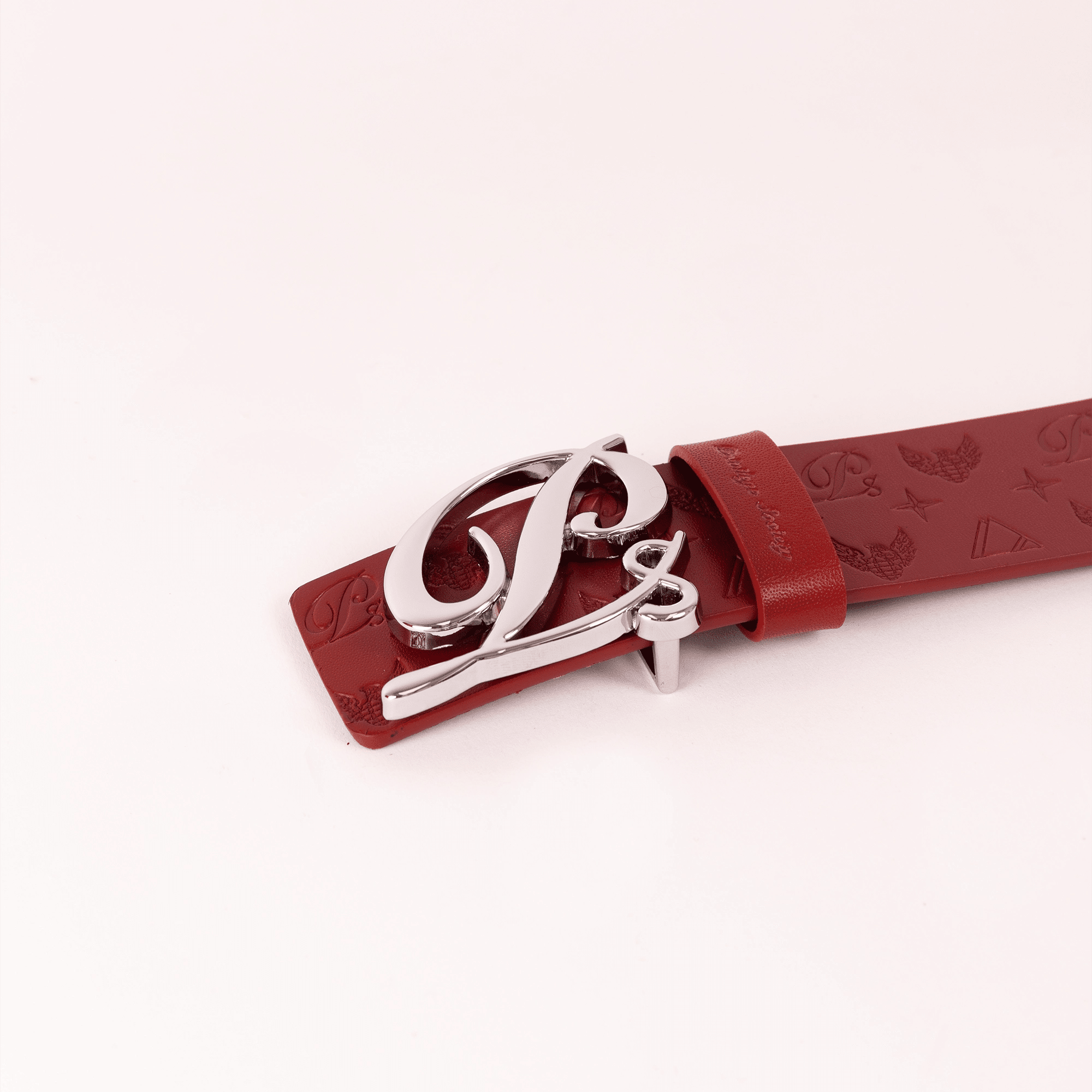 Men's Monogram Leather HC Belt Silver Red Privilege Society - Tops and Bottoms USA