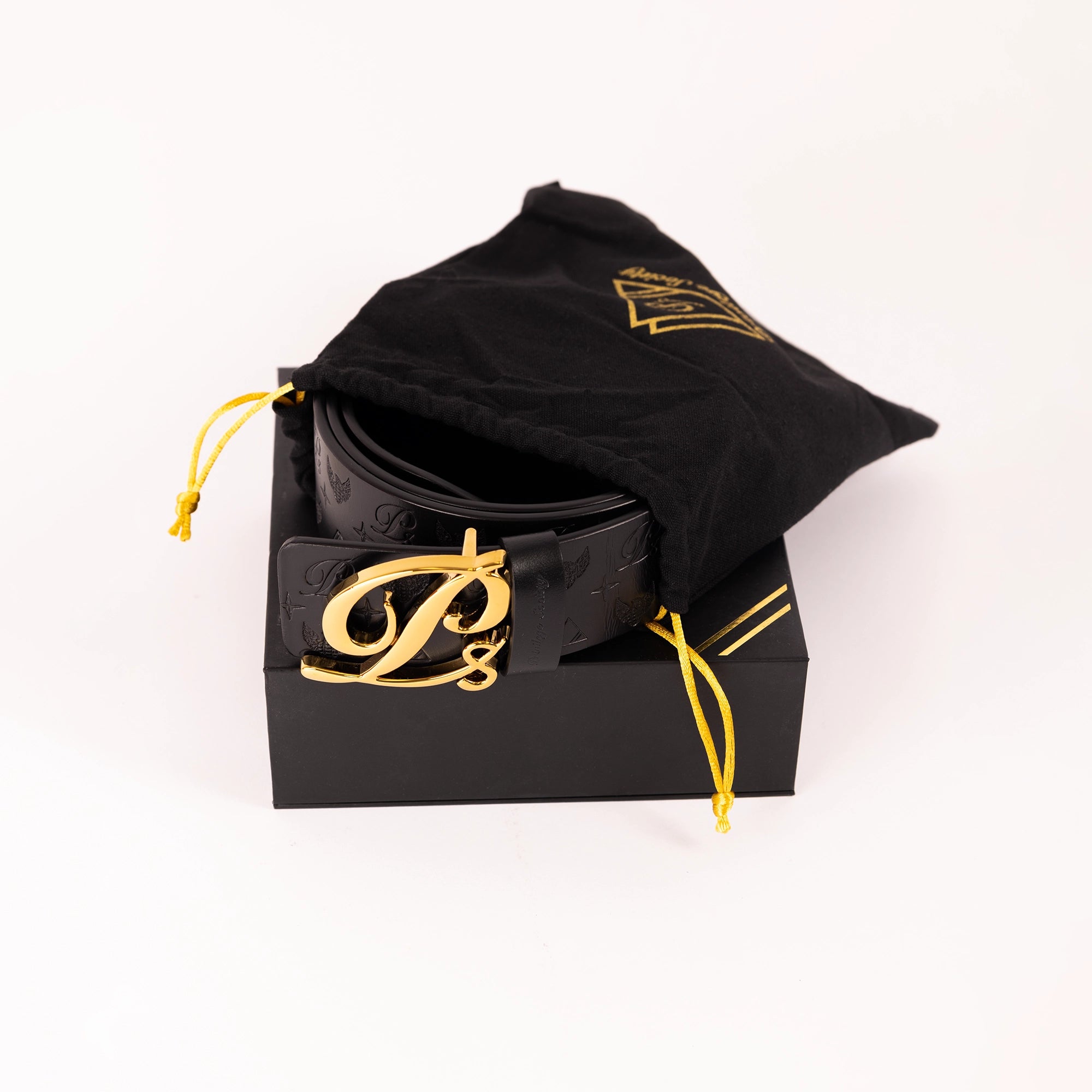 Men's Monogram Leather HC Belt Gold Black Privilege Society - Tops and Bottoms USA