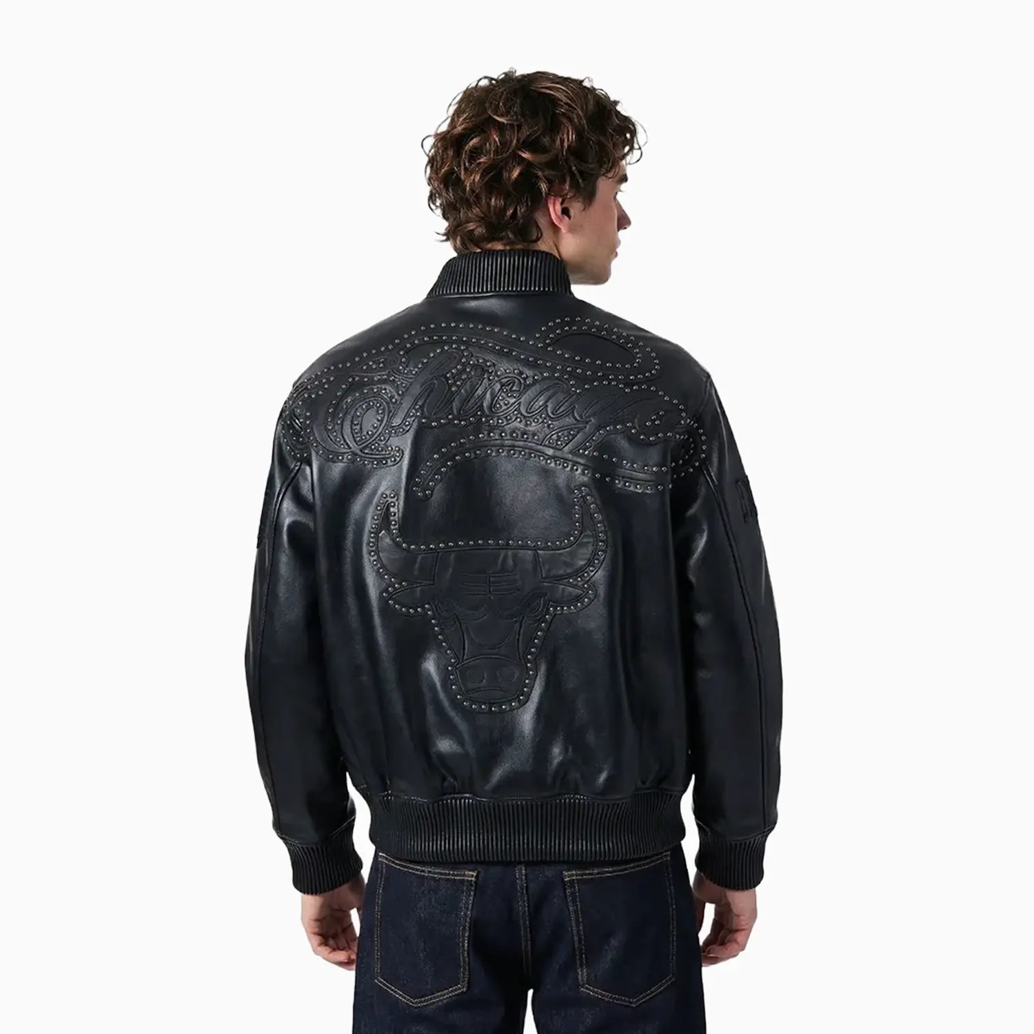 Men's Chicago Bulls Blackout Leather Varsity Jacket