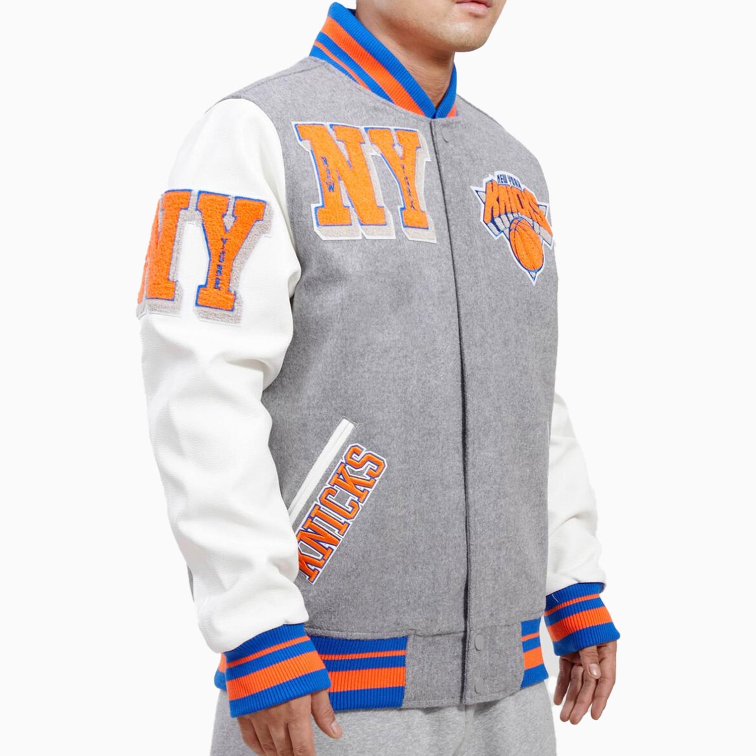 Men's New York Knicks Mash Up Logo NBA Varsity Jacket