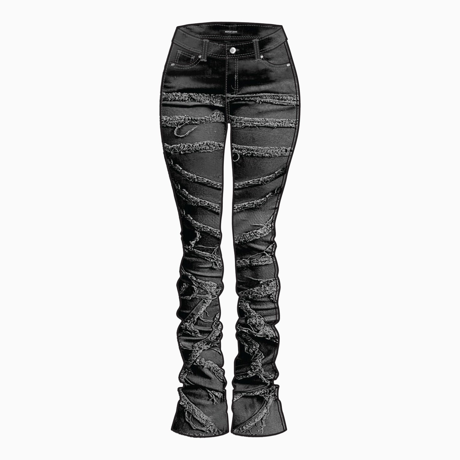 red-fox-womens-highwaist-fray-stacked-jeans-pant-pa0910-bk