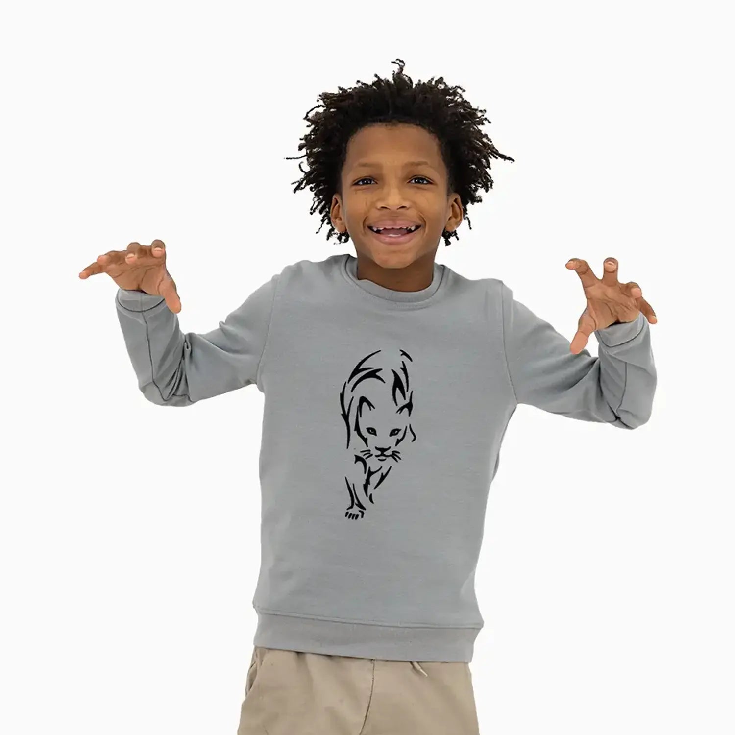 Kid's Black Cat Crew Neck Sweatshirt Savar - Tops and Bottoms USA