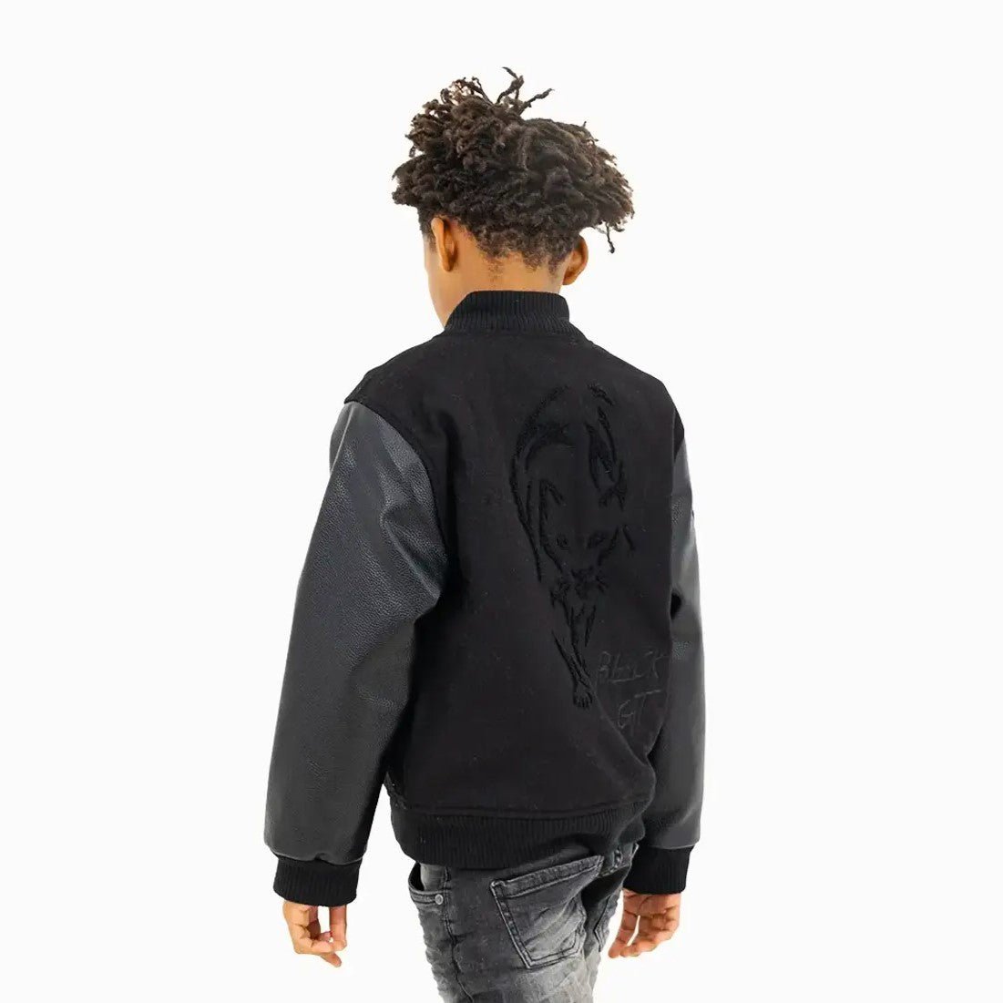 Kid's Black Cat Wool Varsity Jacket Savar - Tops and Bottoms USA