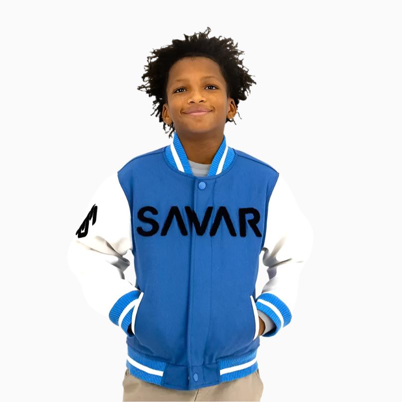 Kid's Black Cat Wool Varsity Jacket Savar - Tops and Bottoms USA