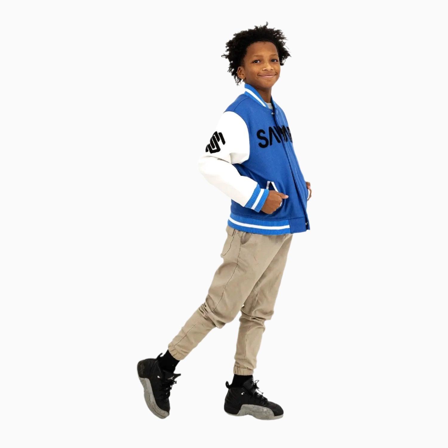 Kid's Black Cat Wool Varsity Jacket