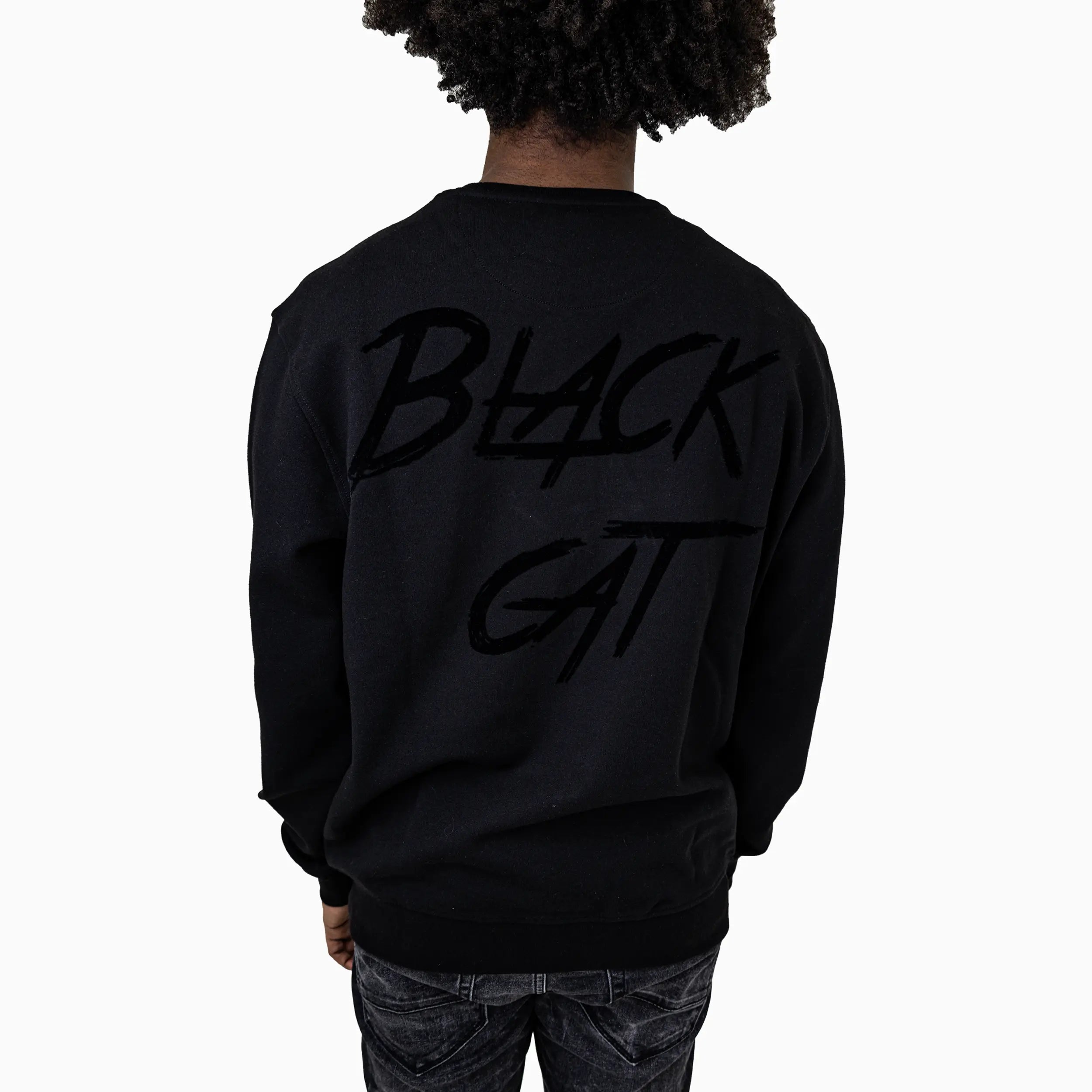 Men's Black Cat Crew Neck Sweatshirt